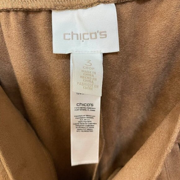 CHICO'S Wide Leg Cropped Pants Beige Tan Faux Suede Chicos Size 3 US 16 - Picture 3 of 6